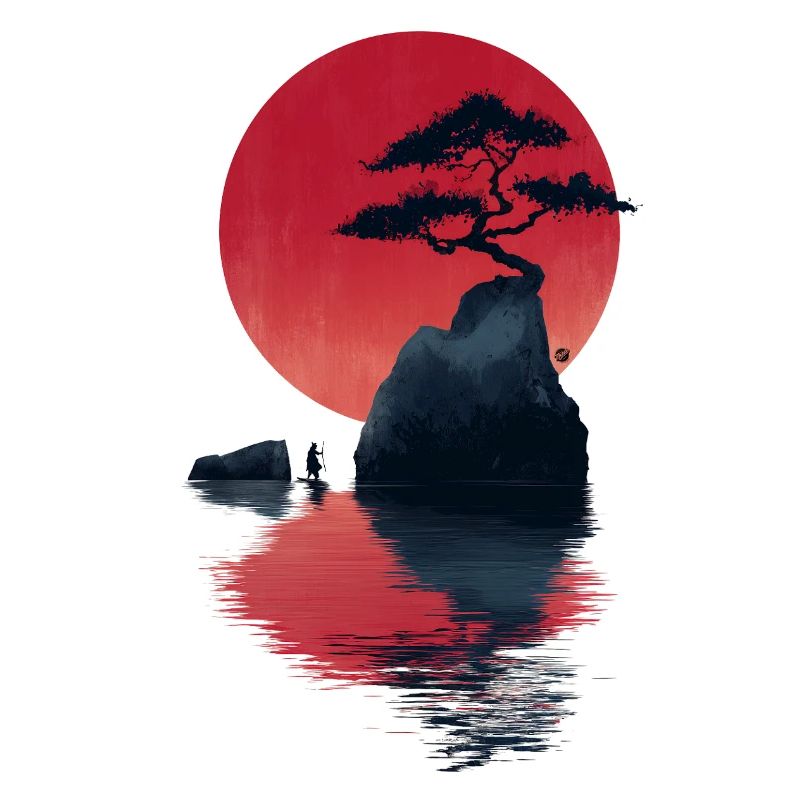 Île du Coucher de Soleil Zen Rouge