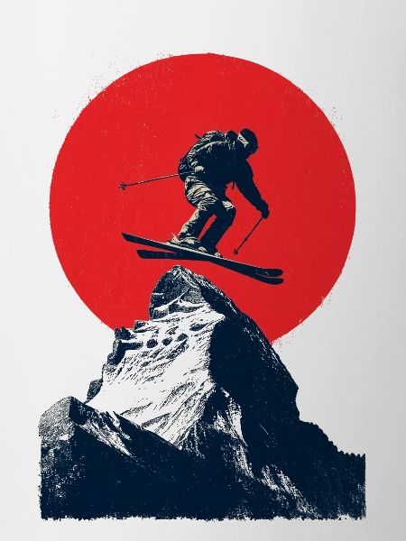 Ski jumping over rocky peaks
