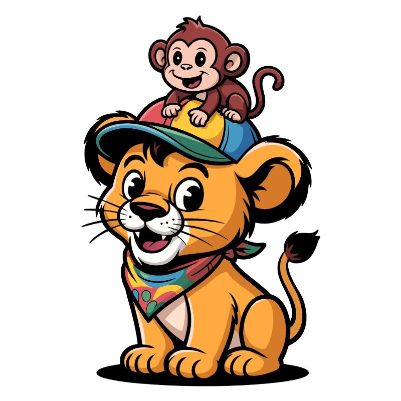 Lion et Singe mignons – Meilleurs amis