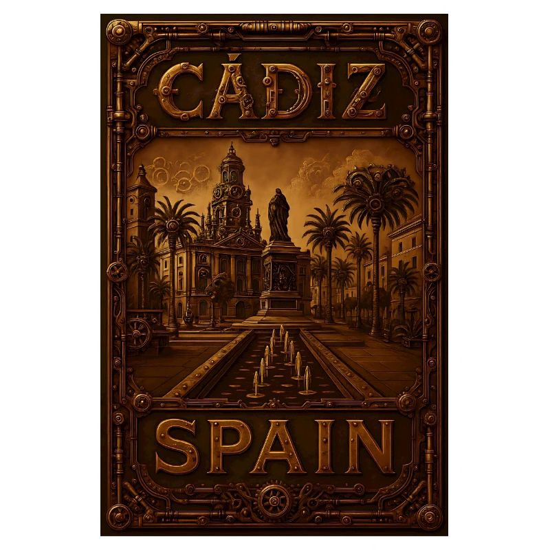 Affiche de Cadix, Espagne – Affiche de voyage steampunk