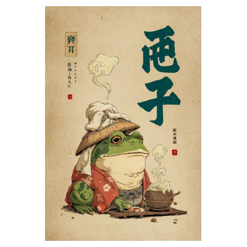 Frosch-Samurai im Seidenmantel mit Tee