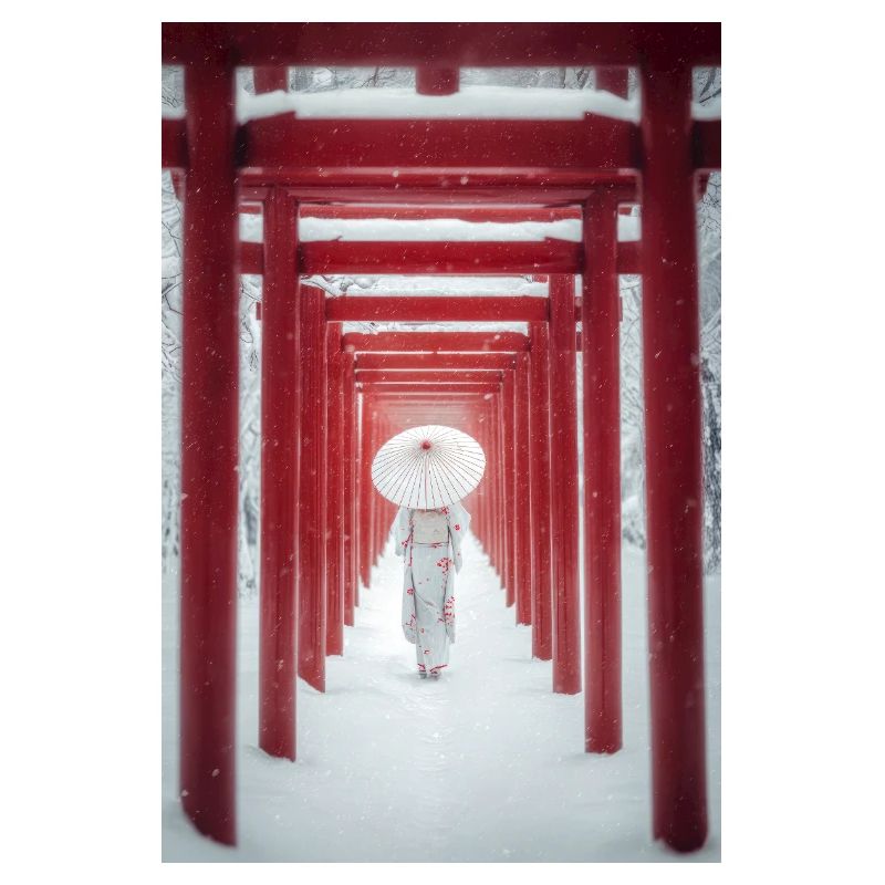 Red Torii Snowpath Kimono