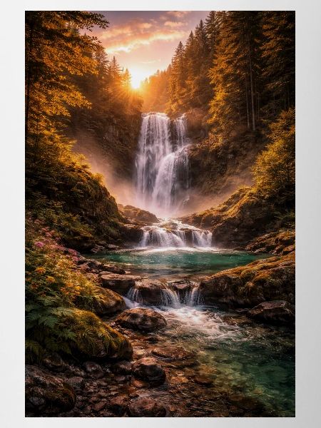Waterfall in the evening sun