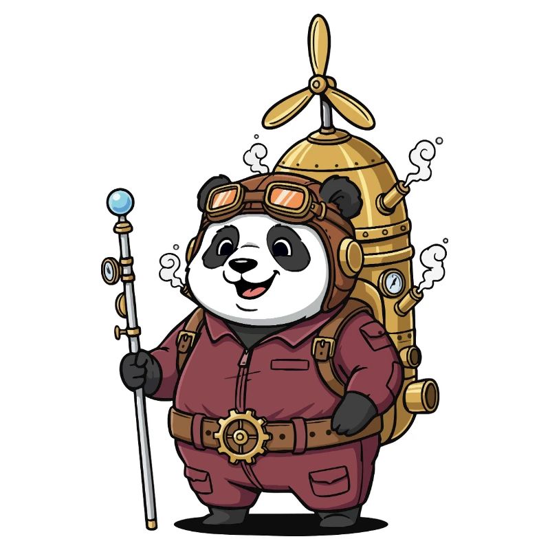 Panda Aviateur Steampunk Propulsion Vapeur Mignon