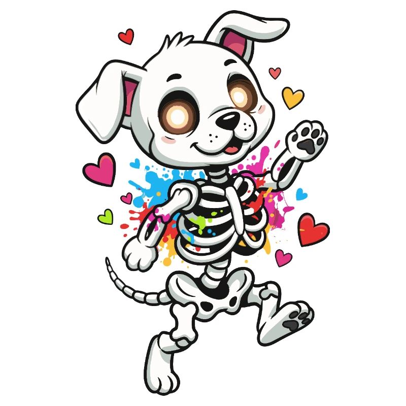 Chien squelette dans un jeu de couleurs