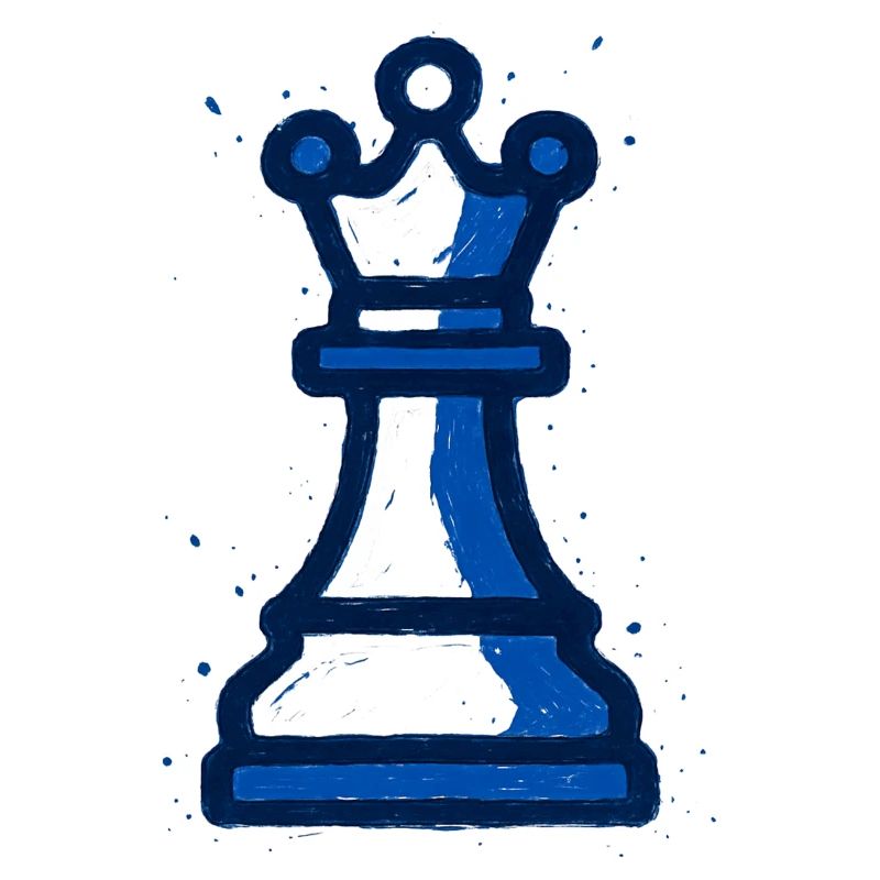 Queen Chess Style Graffiti Blue White Vintage
