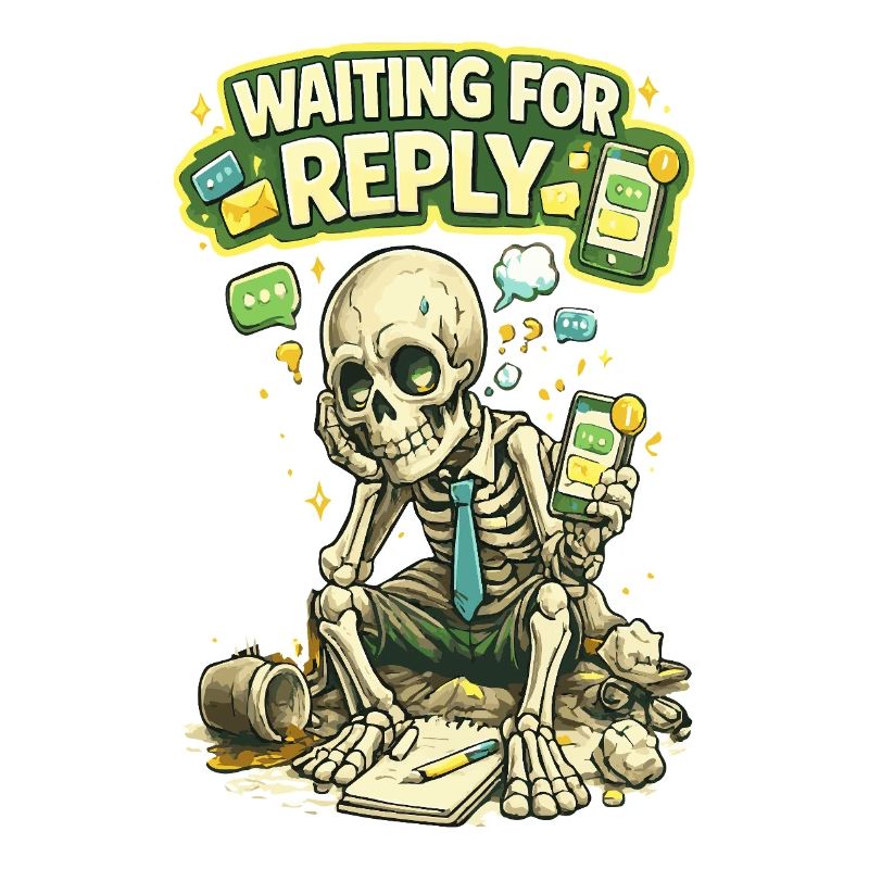 Waiting for Reply Funny Skeleton Phone Shirt