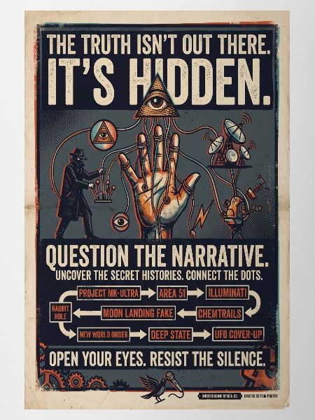 Hidden Truths: Retro Conspiracy Poster