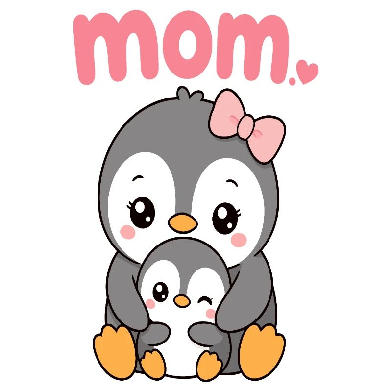 Penguin mom and chick