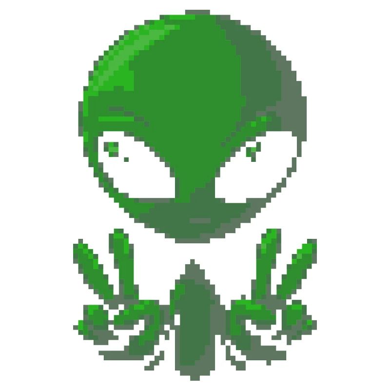 Pixel Green Alien Peace Sign