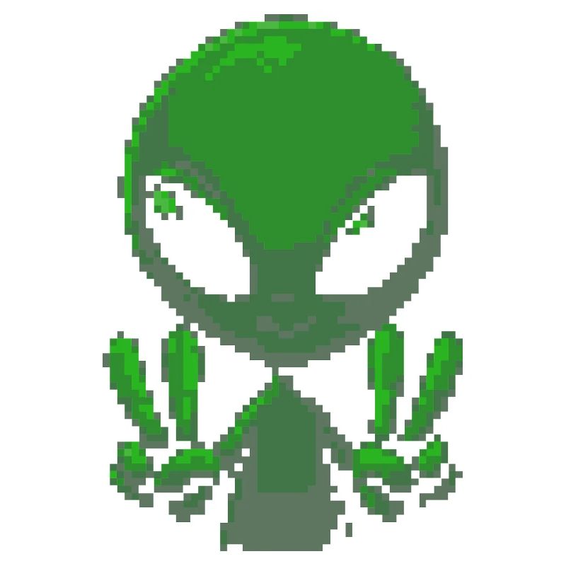 Pixel grünes Alien-Friedenszeichen