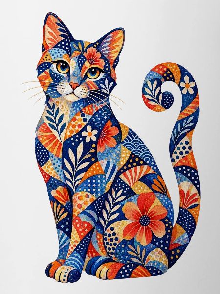 Patchwork Cat Floral Pattern