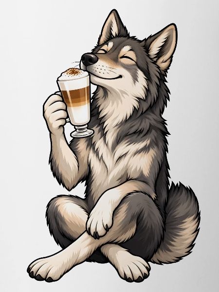 Wolfshund mit Latte Macchiato