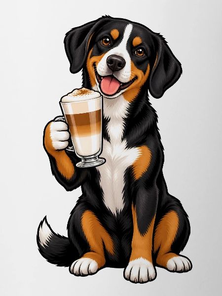 Entlebucher Sennenhund mit Latte Macchiato