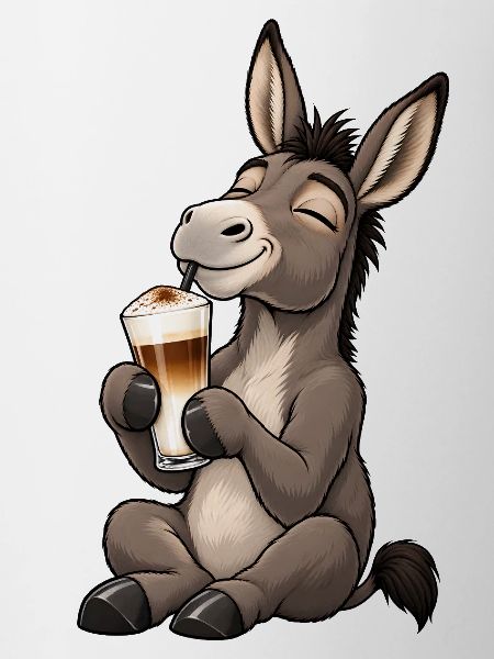 Esel mit Latte Macchiato