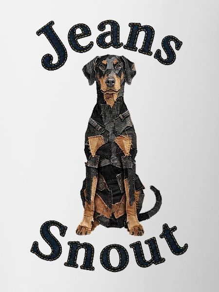 Schwarzer Dobermann im Jeansflicken-Stil