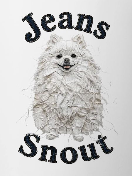 Weißer Spitz im Jeansflicken-Stil