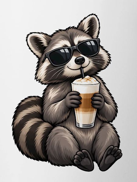 Waschbär mit Latte Macchiato – Kaffeepause