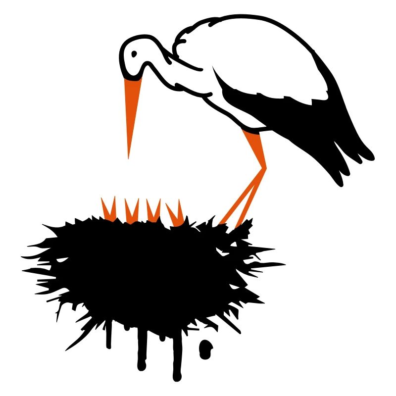 Cigogne et son nid avec des graffitis de progéniture