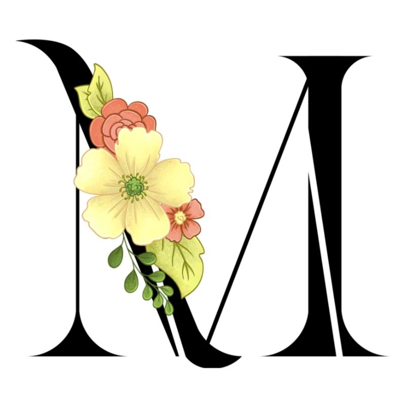 Eleganter Buchstabe 'M' mit Blumen
