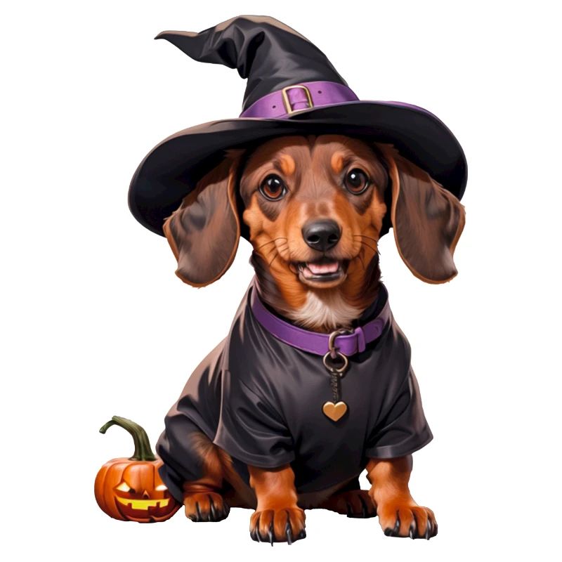 Dachshund Witch with Witch Hat Halloween Dachshund