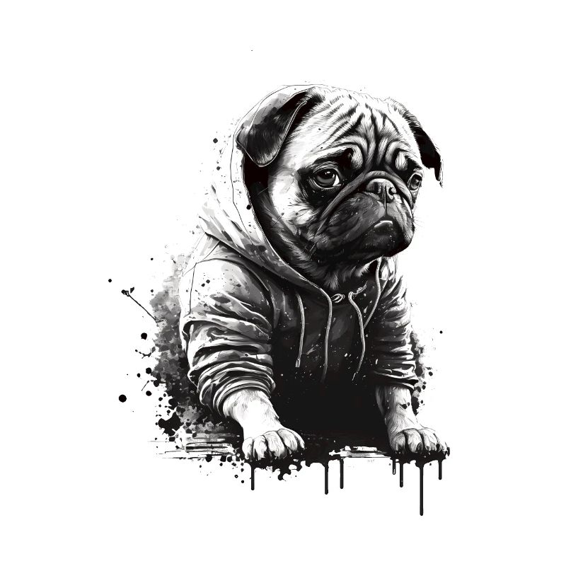Pug stencil design white and black