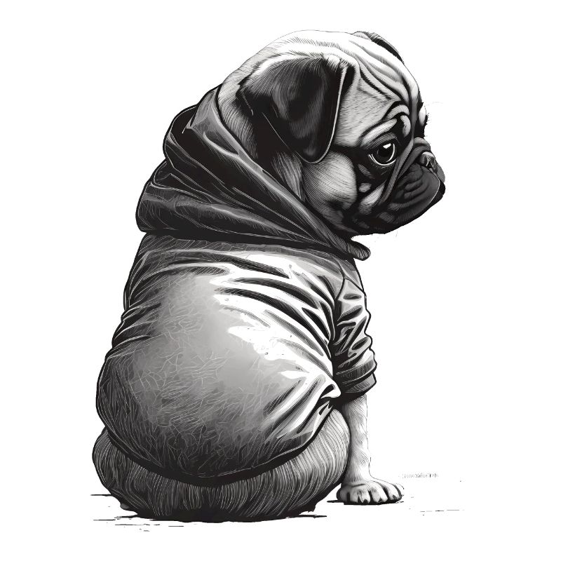 Mops stencil design hvid og sort