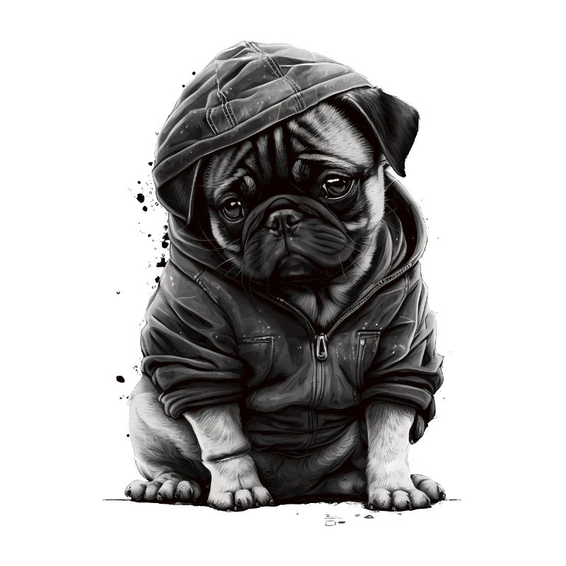 Pug stencil design white and black