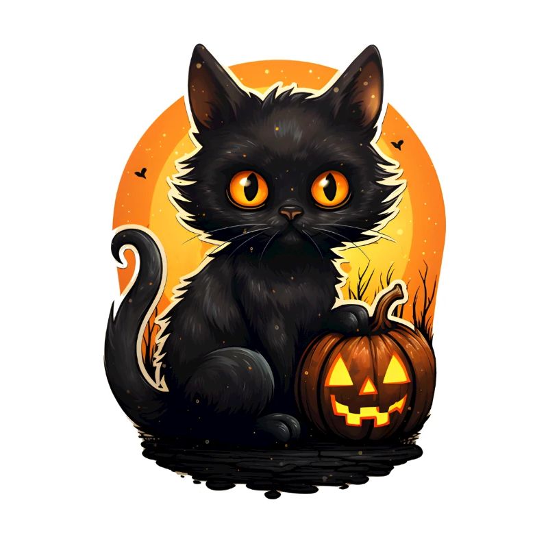 Halloween schwarze Katze mit Kürbis