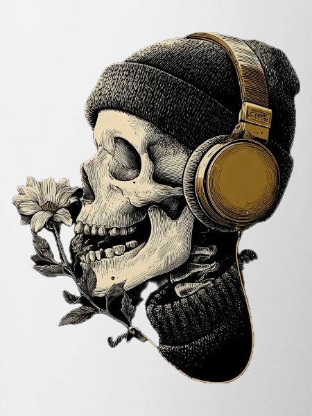 Headphone Skull with Flower