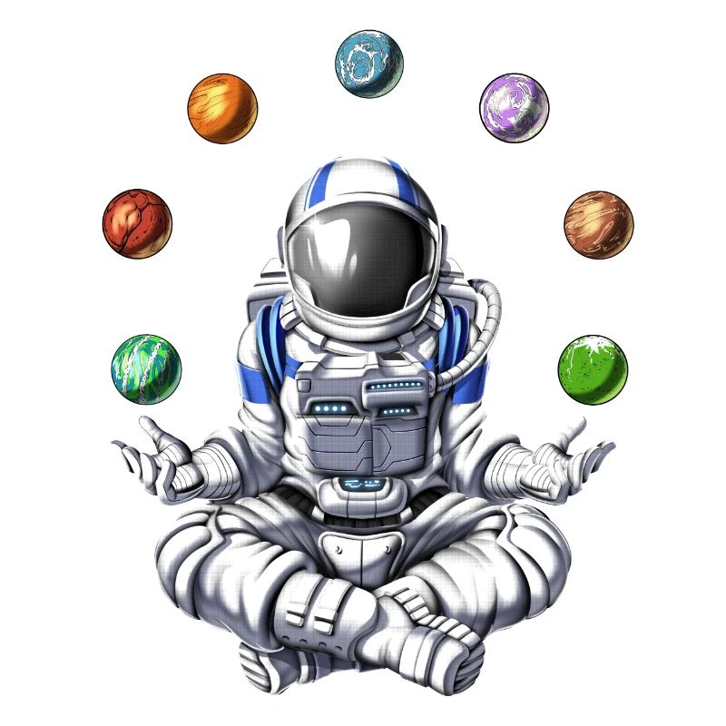 Astronaute jonglant avec les planètes spatiales