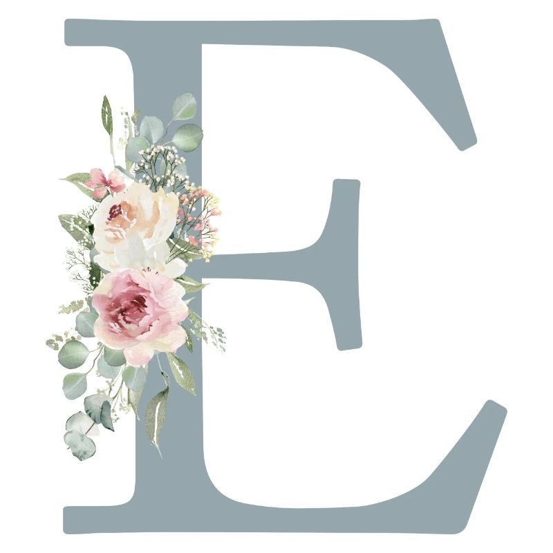 E| Monogramme | Eucalyptus Pastel Fleur Bleu