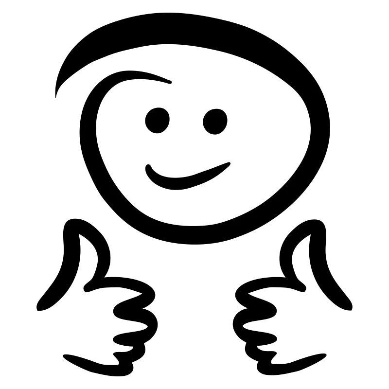 Face smiles, shows two thumbs up. Emoticon.
