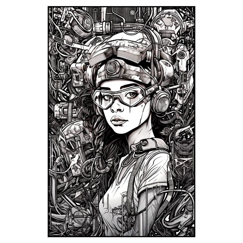 Tech-Mädchen, schwarz und weiß, , Digital