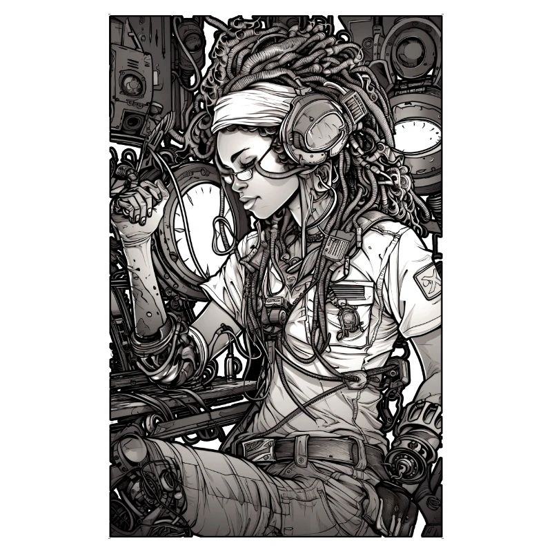 Tech-Mädchen, schwarz und weiß, , Digital