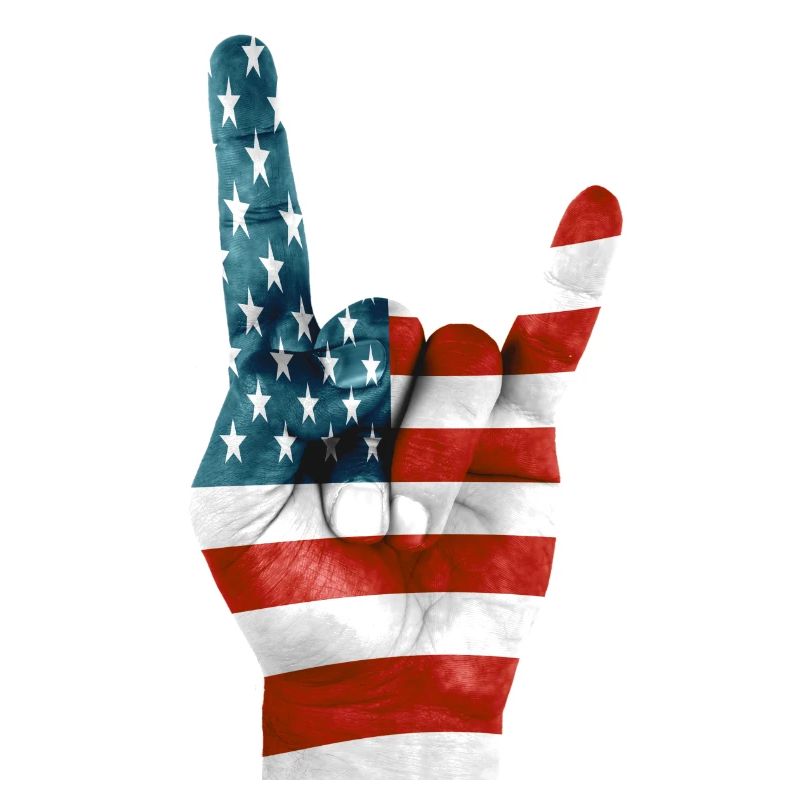 Drapeau américain sur une main Rock'n'Roll