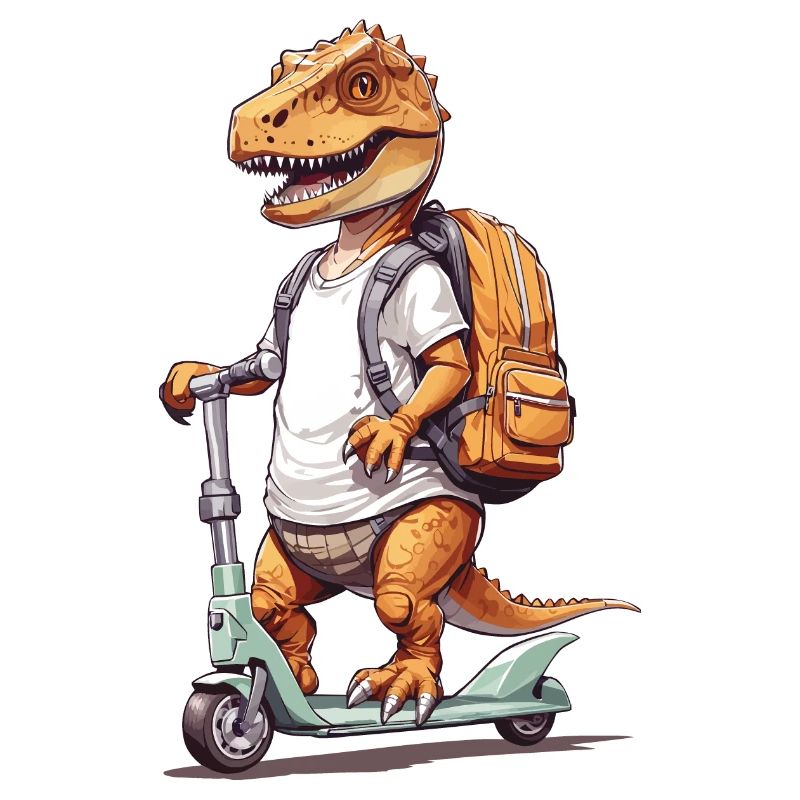 T-Rex Schüler auf Roller Schulanfang Dino Design