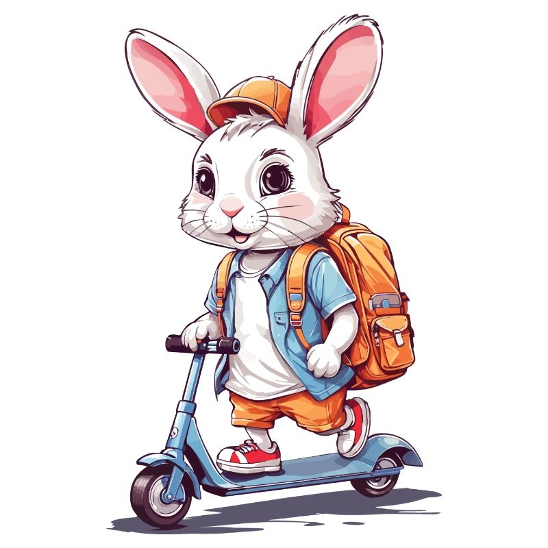 Lustiger Schulanfänger Hase auf Roller Design