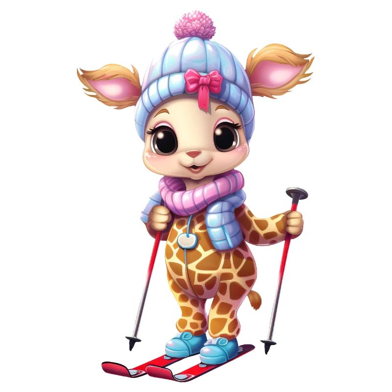 Skiing Giraffe - Funny Comic Design