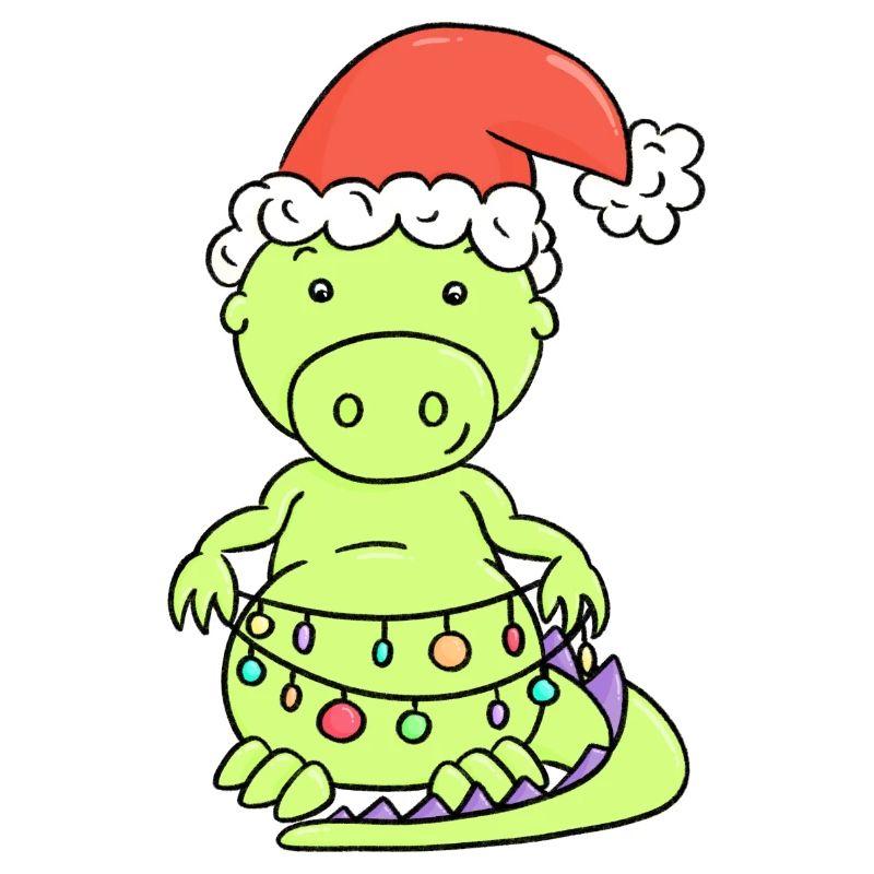 Süßer Weihnachtsdrache mit Lichterkette