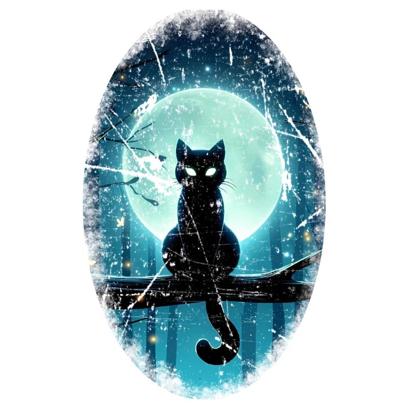 Black cat in front of full moon
