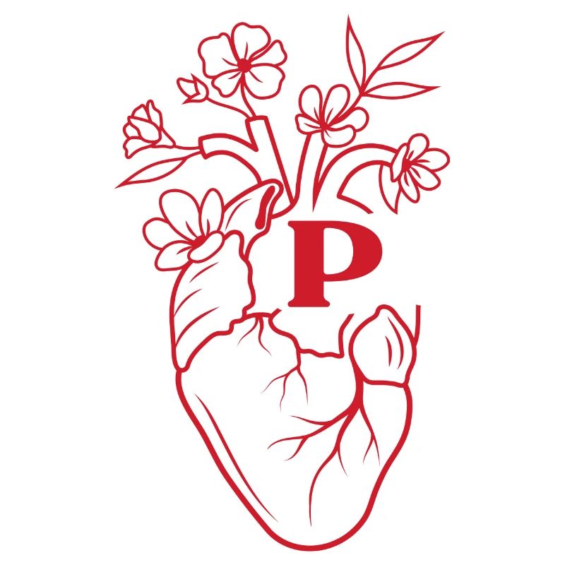 Buchstabe p Herz rot Blumen Anatomie