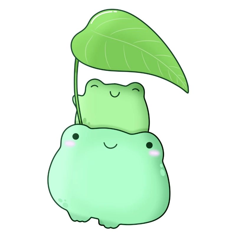 cute frogs with leaf kawaii