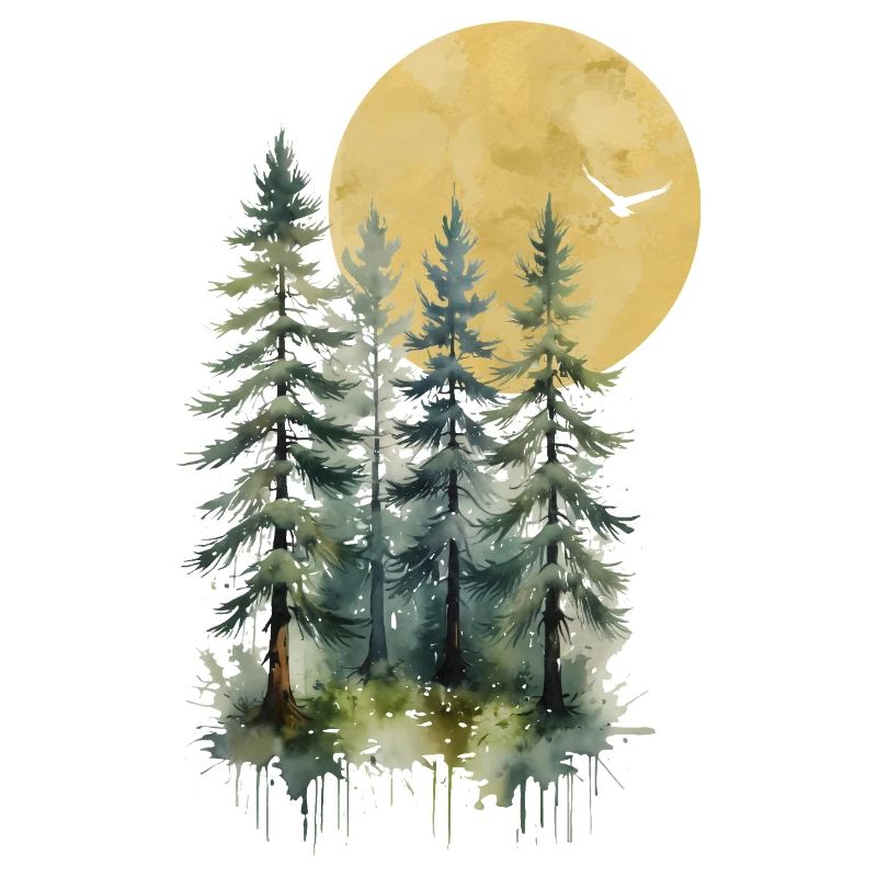 Forêt de pins au clair de lune