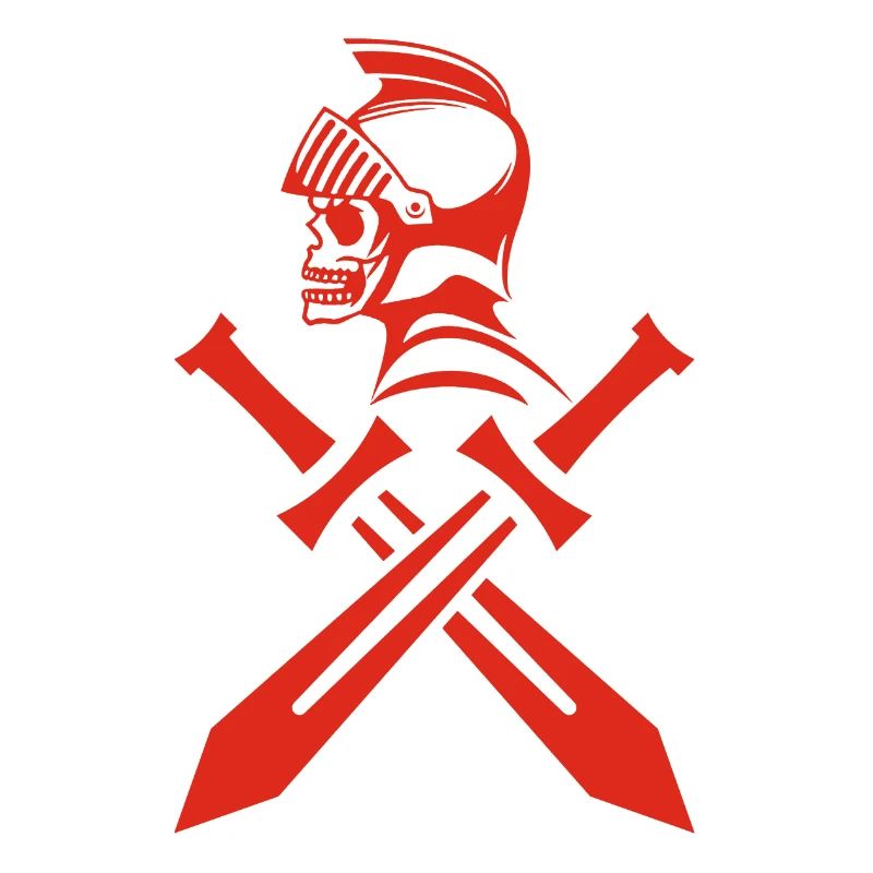 Crâne de chevalier rouge et épées croisées