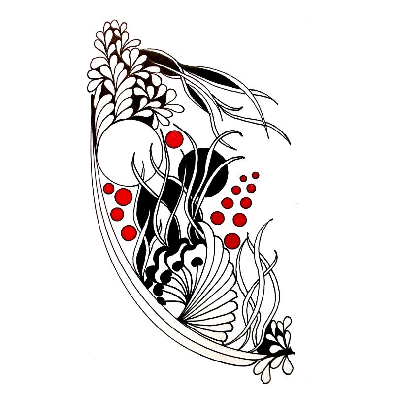 Accents ondulés de feuilles noires et blanches
