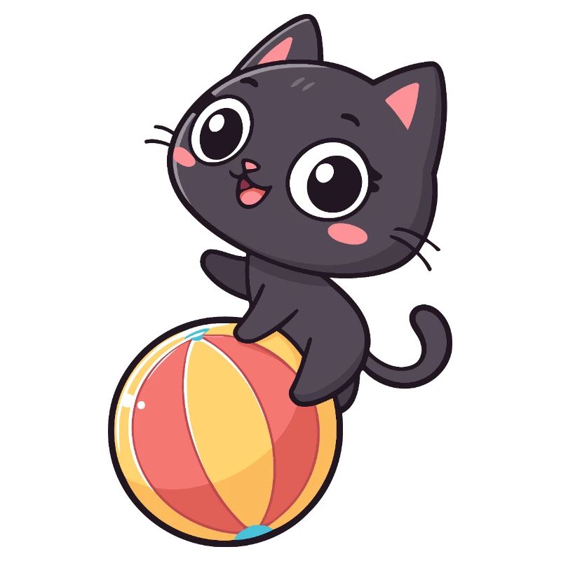 Black Kitten on Beach Ball