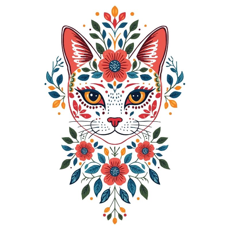 Tête de chat fleur dans le style folklorice