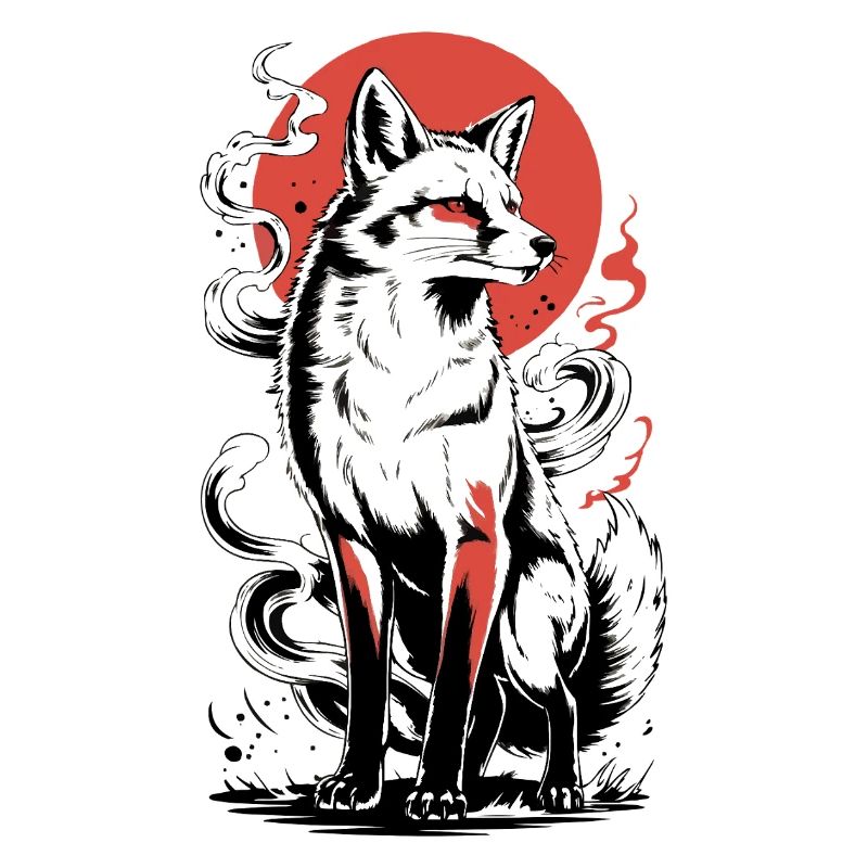 Powerful fox with sun