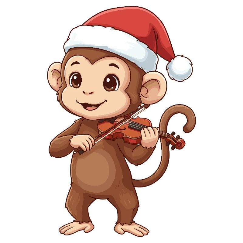 Christmas Monkey Ape Playing Violin Art